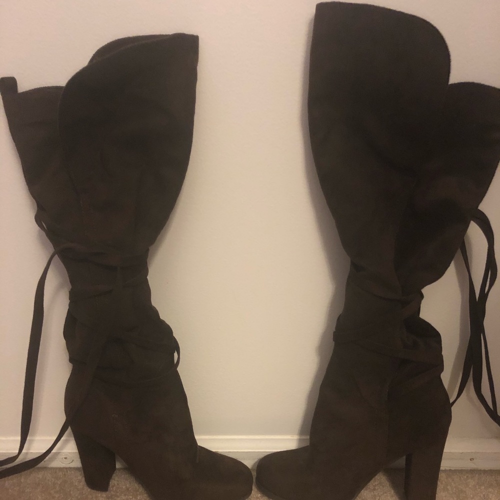 Brown Suede High Heel Boots